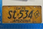 Arizona License Plate Tag 1931 31 AZ Highway Department #ST-534 RARE TYPE
