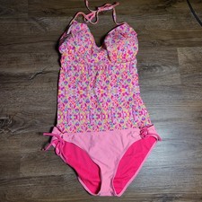 Women's Tankini Top Bikini Bottoms Swimsuit Set Size Large Pink Multicolor