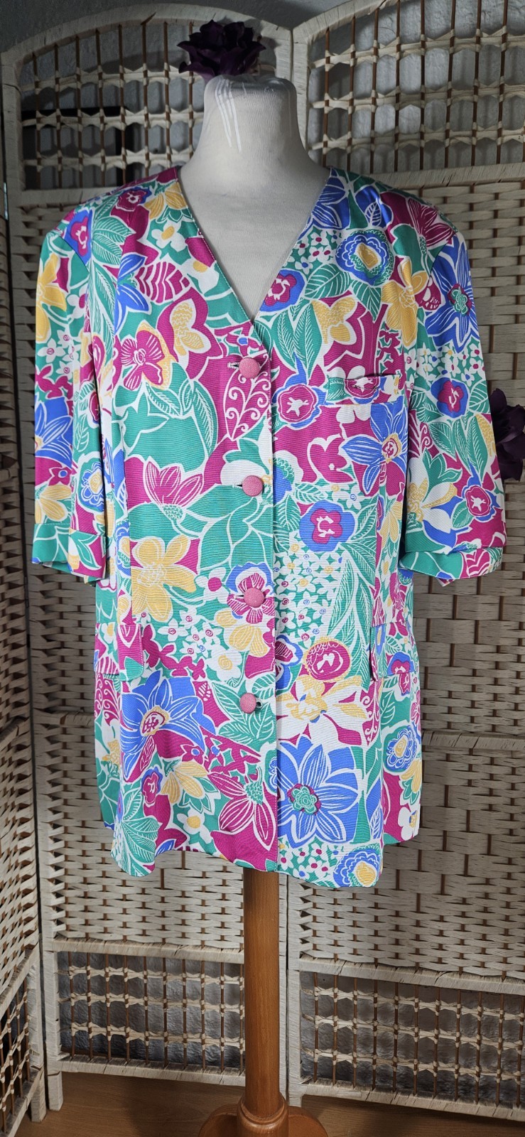 Delmod International Women’s Multicolour Floral Rare Vintage Blazer Size 16-18 image 2