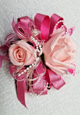 Light  Dark Pink SILK Flower Wrist Corsage  Boutonniere Set, Prom, wedding