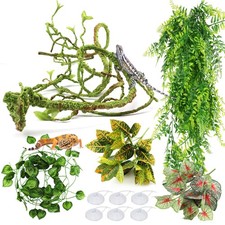 Terrarium Decorations Hanging Plant Vines Artificial Leaves Reptile Hide for