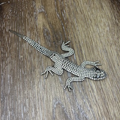 Vintage Rhinestone Articulated Lizard/Gecko Large Shoulder Brooch
