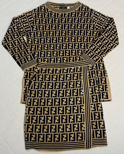 Fendi, Fendi Zucca FF Logo Knit Setup Skirt Size 42 100% Wool Brown Black Ladies Italy