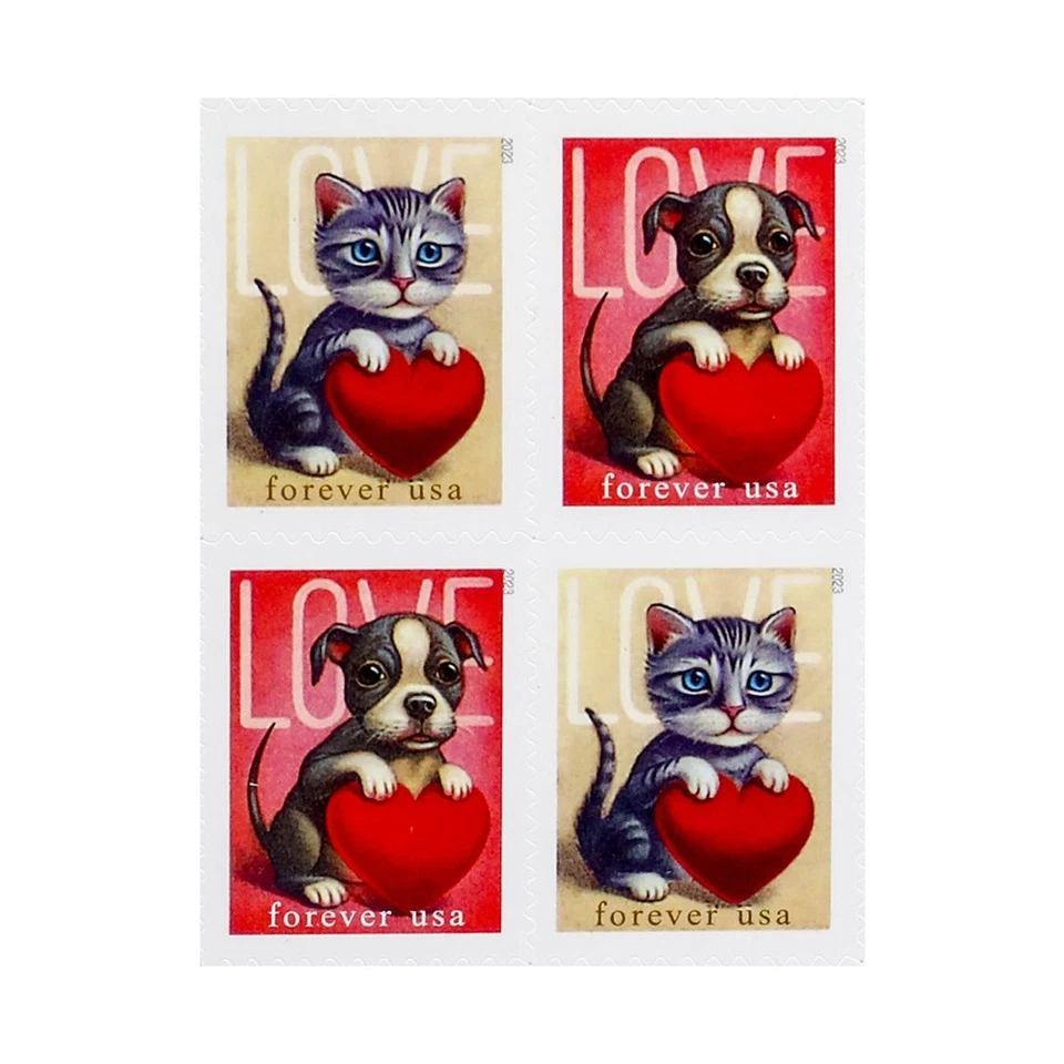 100 FOREVER stamps (5 sheets) US# 5745-46 LOVE- KITTEN & PUPPY (2023) MNH - Image 3 of 4