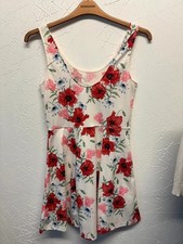 White Red floral Skater Dress Stretch Summer Mini UK 8-10 1068