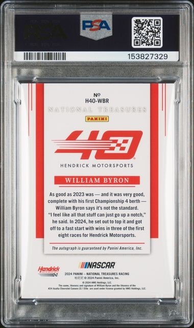2024 Panini National Treasures William Byron 40th Signatures /25 PSA 9 AUTO 9 view 2