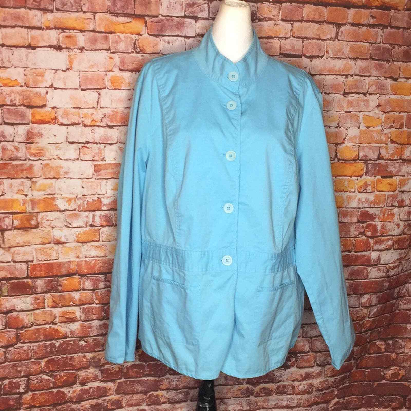Talbots Sky Blue Button Down Mandarin Collar Jack… - image 1