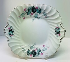 Aynsley Blue Leaf Bone China Cookie/Cake Plate Swirl Gold Trim England Vintage