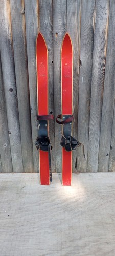 VINTAGE 1940s 37" Wooden Snow Patrol Skis all Original Leather Bindings - Picture 4 of 7