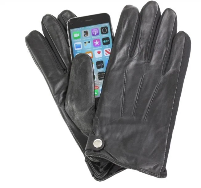 Isotoner Men's Smartouch Touchscree Snap Leather Gloves Black Medium NEW