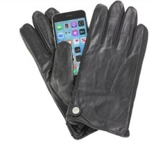 Isotoner Men's Smartouch Touchscree Snap Leather Gloves Black Extra Large XL NEW