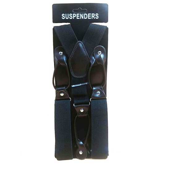 Beige men's suspenders with black loops