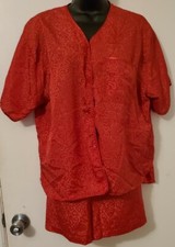 Vintage AMANDA GRAY Red Short Sleeves Satin Pajamas Shorts Large