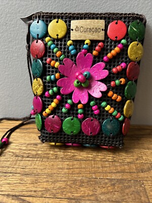 Southern Caribbean Boho Coconut Shell Purse Crossbody Shoulder Bag Flower