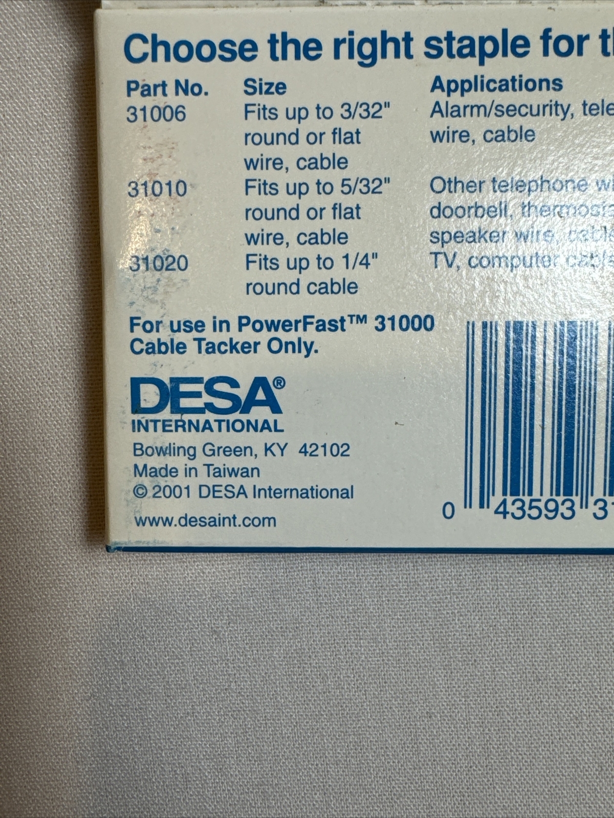 DESA PowerFast 31006 Cable Tacker Staples 3/32" 625pk For Powerfast