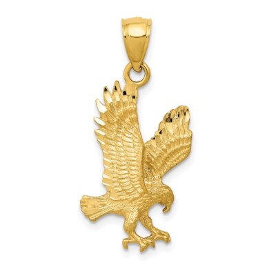 Globalwatches10 10k Yellow Gold Flying Eagle Pendant – Diamond Cut, Real Gold Charm, 1 Inch, Signed