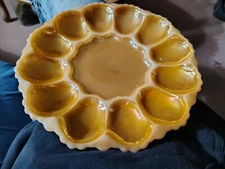 ** Vintage Anchor Hocking Fire King Peach Lustre Deviled Egg or Oyster Plate **