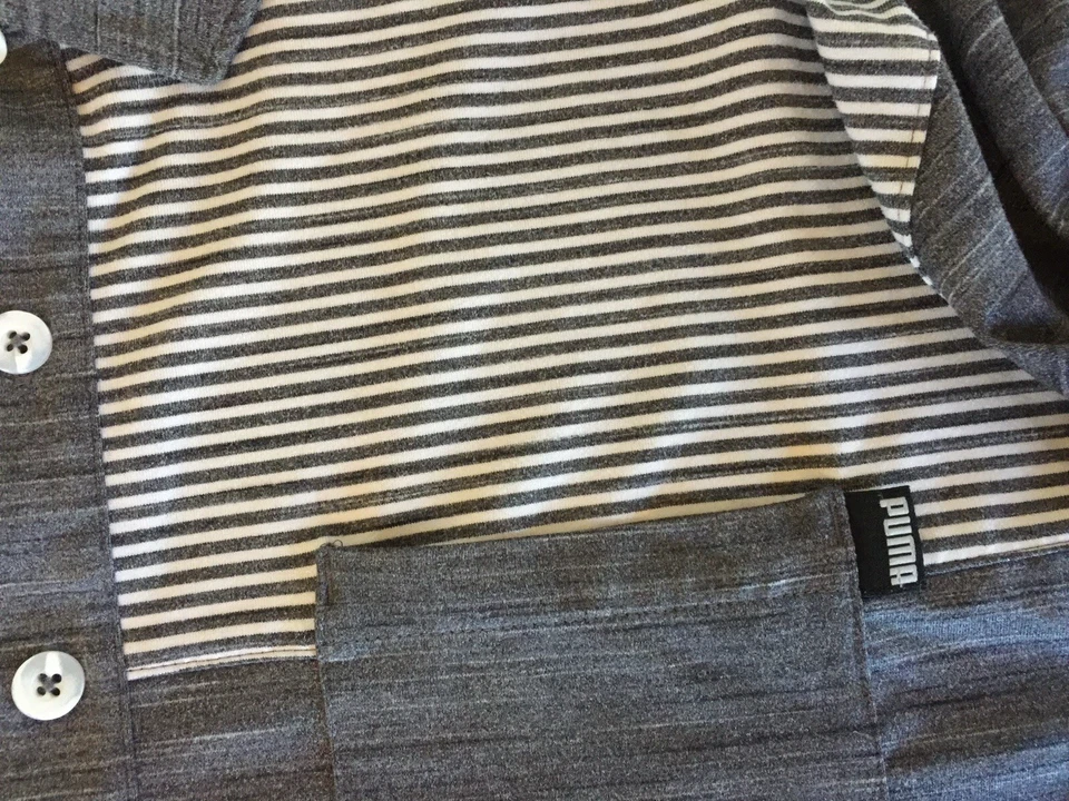 Camisa Puma XL Gris Rayas Hombres S/S Polo Manga Corta S/S con Bolsillo 6% Elastano Foto 3 de 4