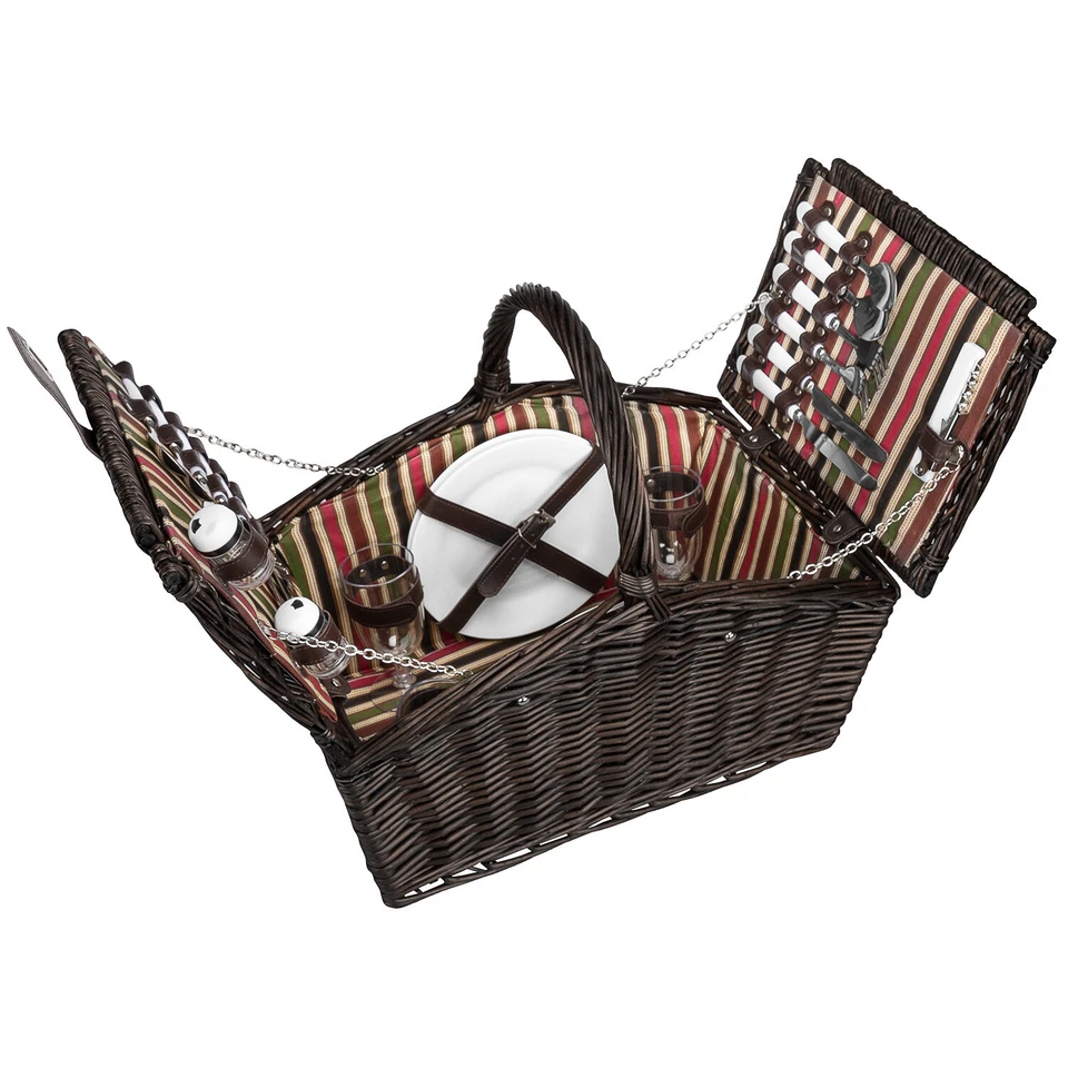 anndora Picknickkorb 4 Personen Weiden Henkelkorb dunkelbraun + Zubehör 23 tlg.