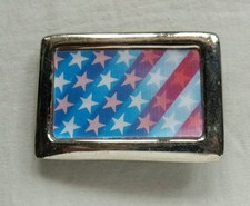 RED WHITE BLUE STARS STRIPES HOLOGRAPHIC AMERICAN FLAG PATRIOTIC BELT BUCKLE