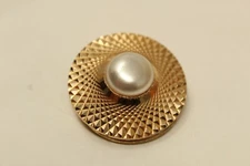 Vintage Goldtone WESTERN GERMANY Round Faux Pearl Cabochon Scarf Dress Clip 