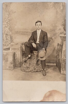 Postcard RPPC: DISTINGUISHED LOOKING LAD antique real photograph AMERICANA Z413