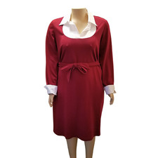 Lane Bryant Dress 18/20 Burgundy White Collar and Cuff