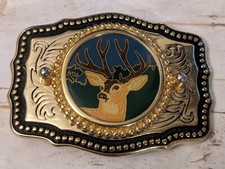 Vintage Western Deer Belt Buckle - USA - Antlers Hunting Nature Outdoor Buck