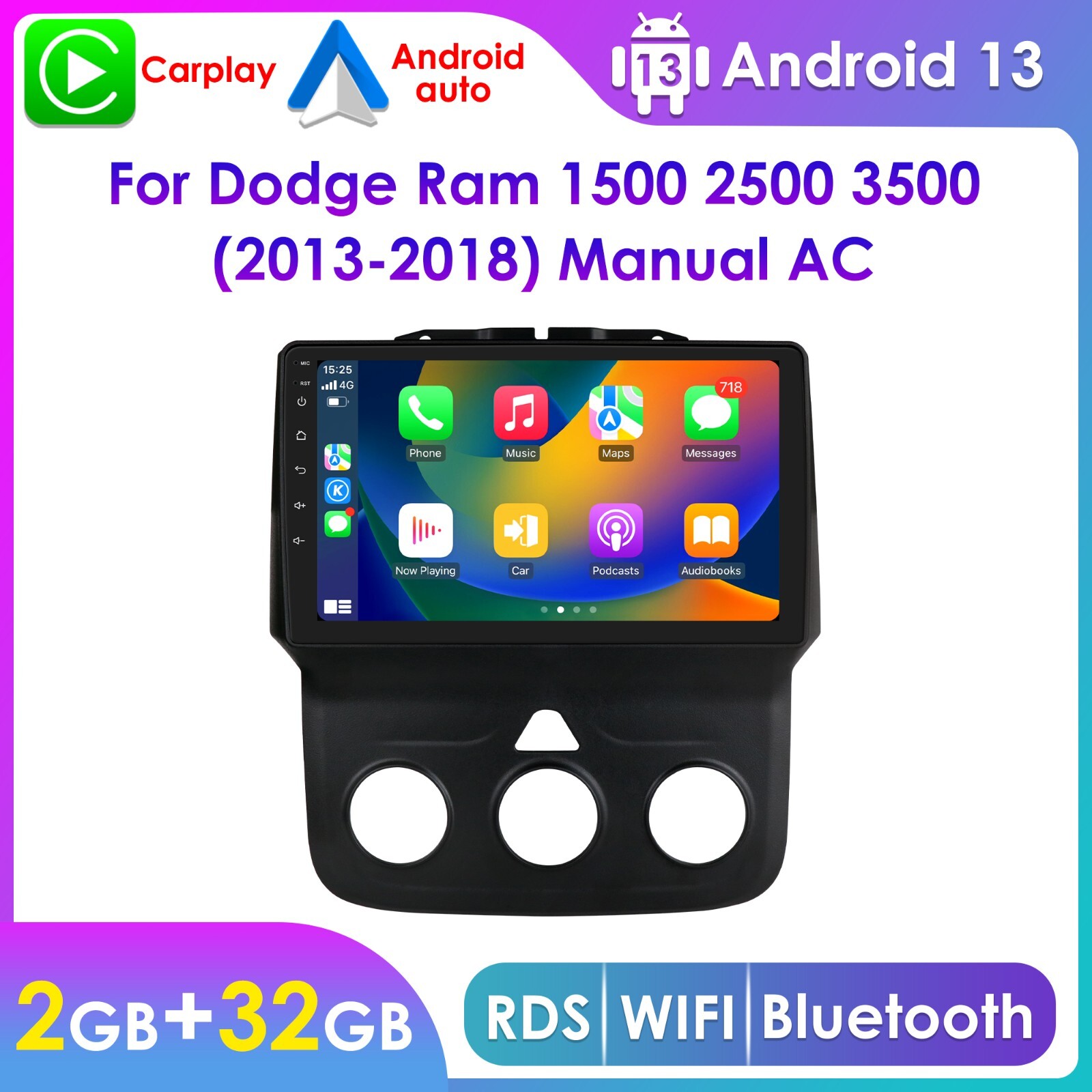 32GB Android 13 Carplay Car Stereo Radio For Dodge Ram 1500 2500 3500 2013-2018