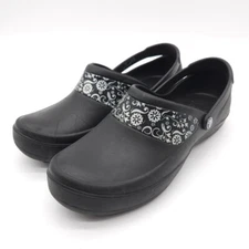 Crocs Mercy Womens Size 11 Slingback Nurse Black Work Slip On Floral Clogs 10876