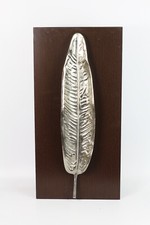 Wandbild Leaf Nickel auf Holzbrett 60,5 cm Skulptur Bild Dekoration silberfarben