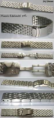 24 mm PILOTBAND EDELSTAHLUHRBAND MASSIV POLIERT 24-24 mm GERADER BREITENVERLAUF