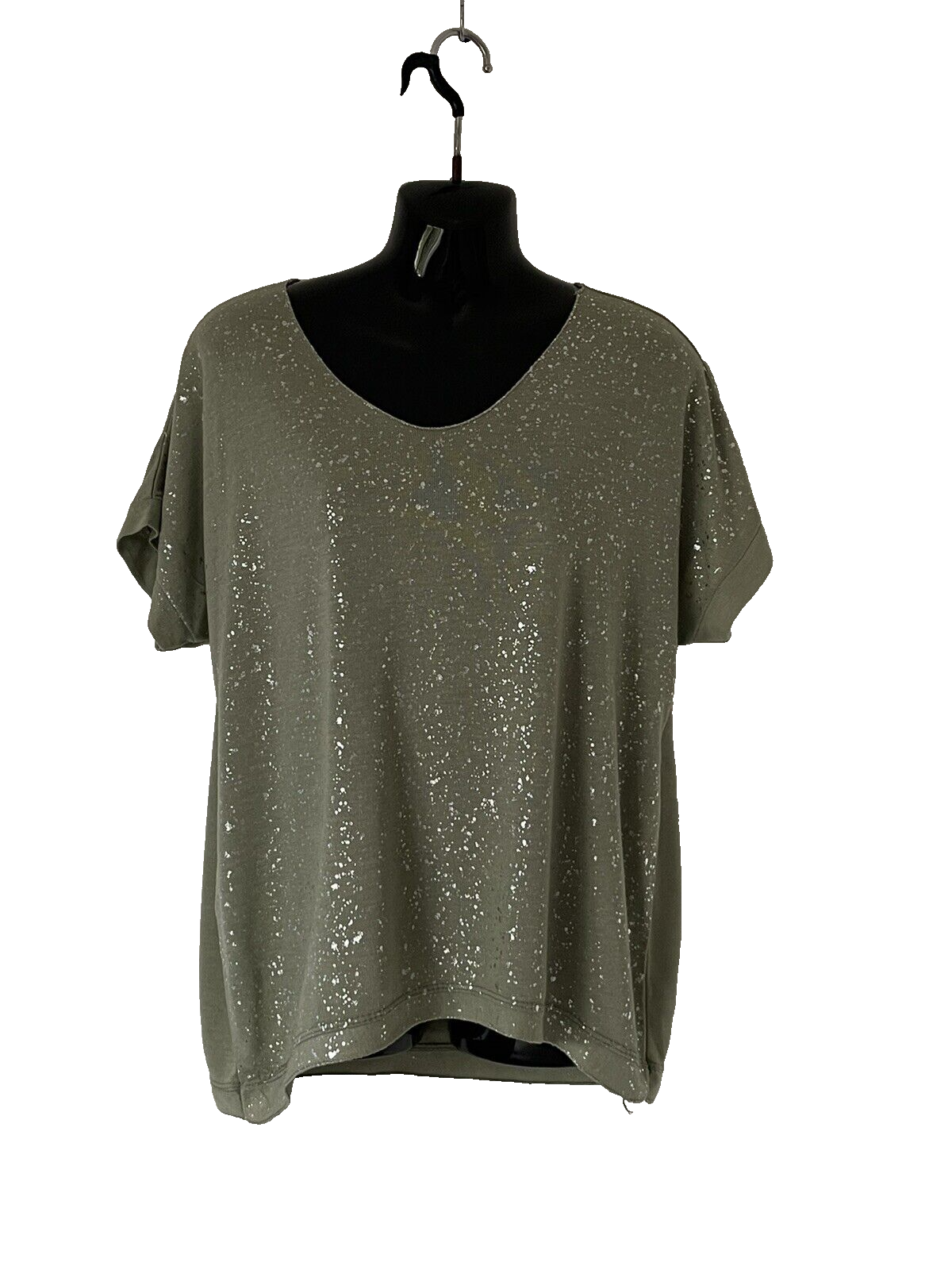 TOP NEW COLLECTION GREEN / SILVER PRINT SHORT SLEEVE FINE KNIT  SIZE UK 14 / 16