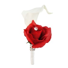 Boutonniere-Real Touch calla lily Red fabric silk rose-Pin included
