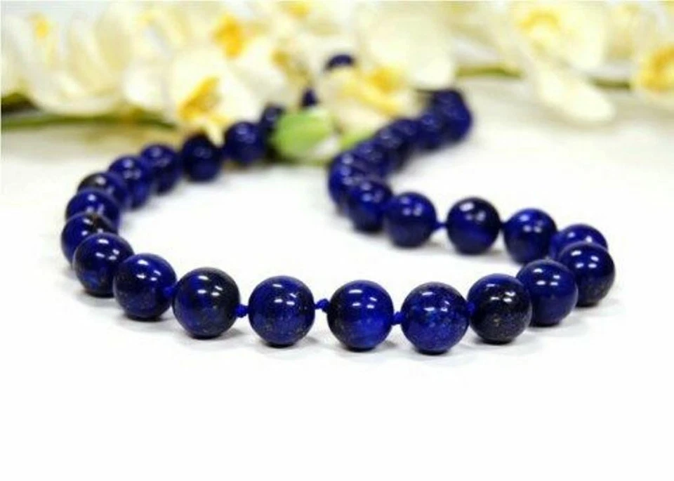 Edelstein Halskette Heilstein Lapislazuli Kugelform Ø-12 mm gekontet - Bild 1 von 4
