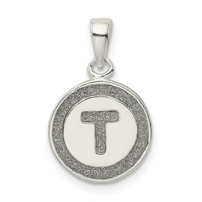 Sterling Silber Glitzer emailliert Anfangsbuchstabe T Kreis Charm Anhänger 0,87 Zoll