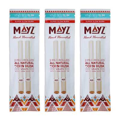 MAYZ Wraps Pre-Rolled Corn Husk w/ Tips Super Slow Burn KING SIZE SLIM (3 Pack)