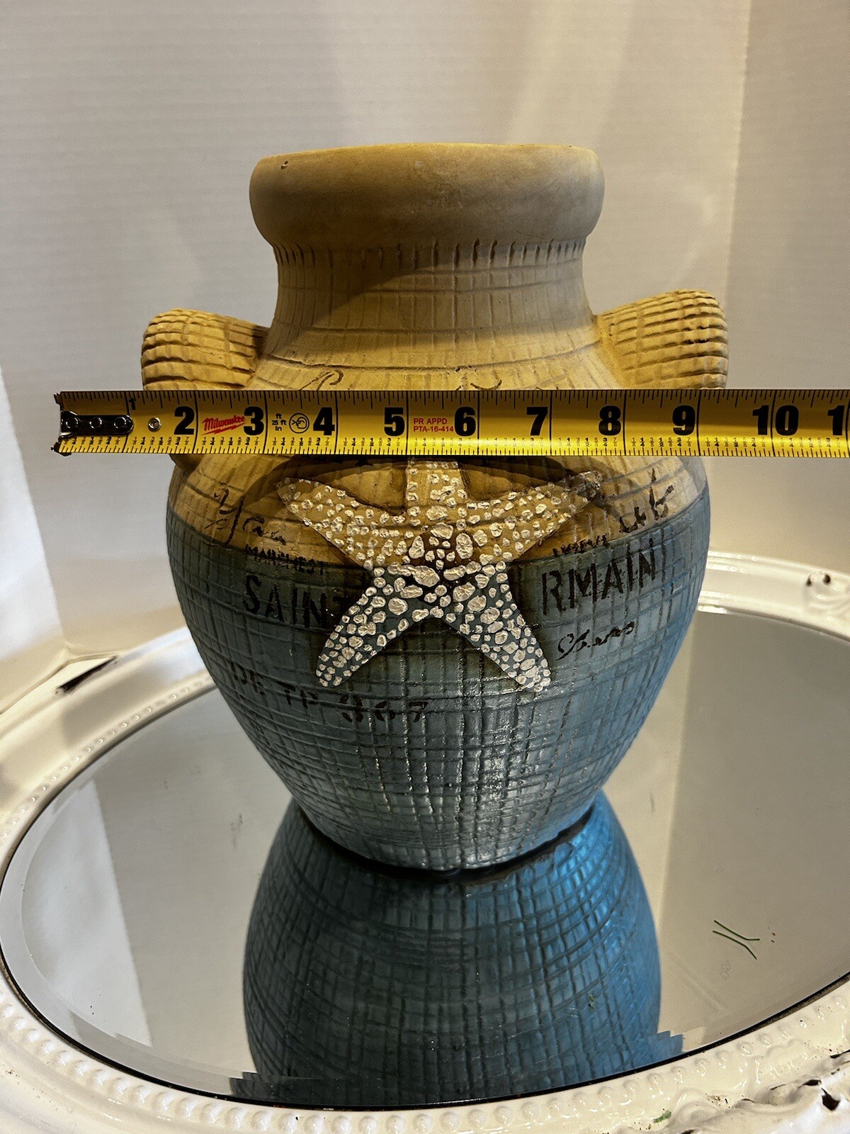 Pier One Pottery Vase Starfish Tropical Beach Condo Decor 2 Handles Summer Home