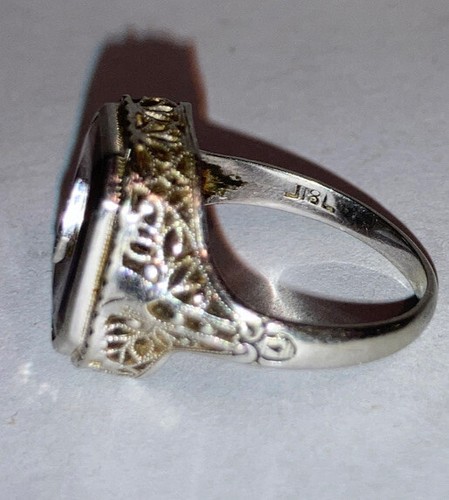 Bonito Anillo Antiguo Victoriano de Filigrana de Oro Blanco 18k Talla 6,25 - Imagen 11 de 12