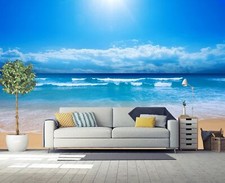Beach Waves Wallpaper Bedroom Blue Sky Ocean Natural Scenery Large Background...