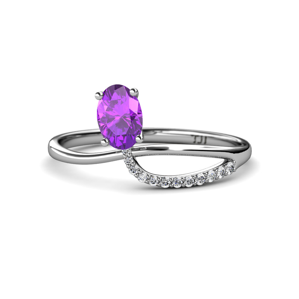 Oval Cut Amethyst and Diamond Womens Promise Ring ctw 14K