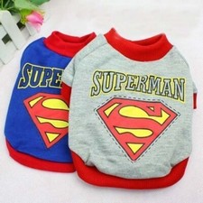 Perro Cachorro Gato Camisa Ropa Disfraz SUPERMAN Gris Azul Para PEQUEÑA Mascota