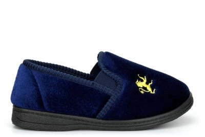 SLEEPERS Boys Slip On Slippers Boys Slippers Junior Slippers Rubber Sole Lion Motif Navy