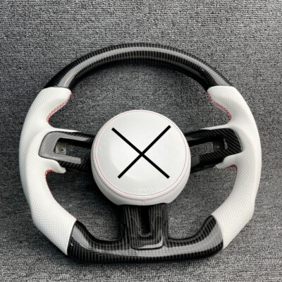 White Carbon Fiber Steering Wheel for Ford Mustang GT Shelby W/ Trim 2015-2023