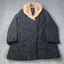 Vtg LJ Fox Cleveland Fur Coat Jacket Black Shesrling Luxurious Womens M