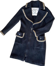 CHANEL Long Coat Black Zip CC Logo P29214V14904 Women's Size 38