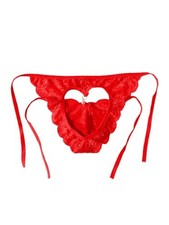 ChiaoLezhee Mens Heart Cut-Out Sissy Panties, Floral Lace Pendant 26-36 Red