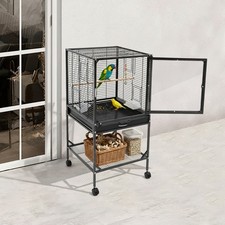 Metal Bird Cage, Mobile Bird Cage w/ Storage Shelf, Metal Bird Cage w/ 4 Wheels
