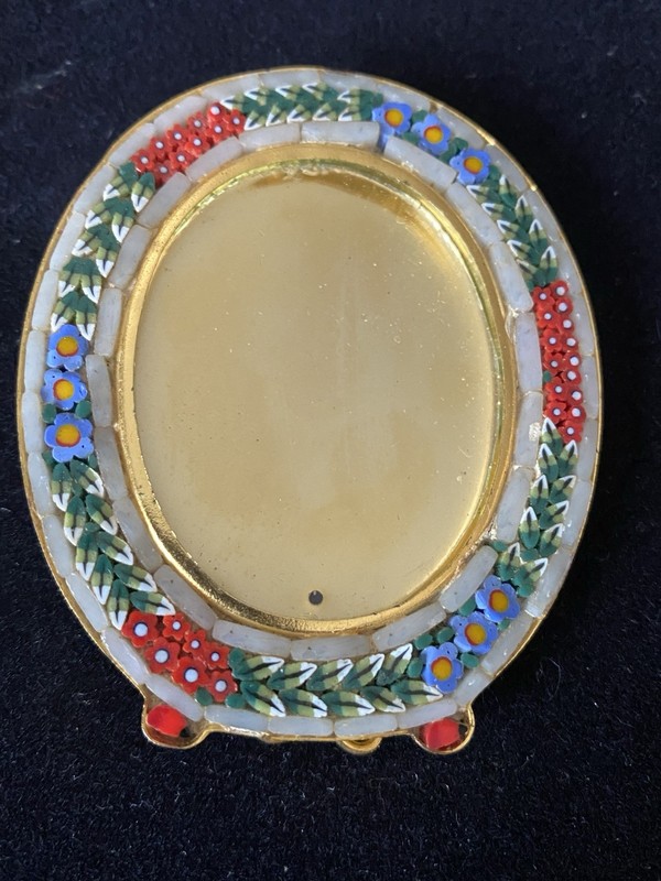 Vintage Italian Florentine Micro Mosaic Oval Floral  Picture Frame-Beautiful!!