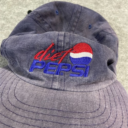 Vintage 90s Diet Pepsi Baseball Cap Navy Leather Strap Made in USA Embroidered - Picture 2 of 8